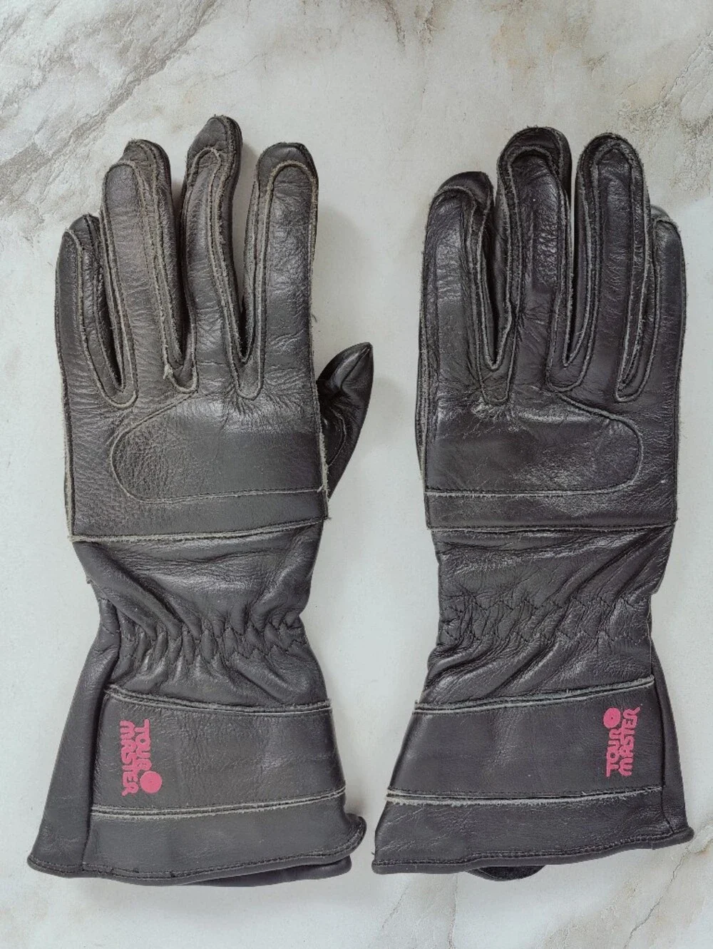 VTG Tour Master Women's Black Leather Studs Motorcycle Gloves, Sz S